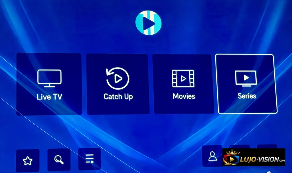 XCIPTV Player Features Overview Screenshot Overview of XCIPTV Player features including Live TV, Catch Up, Movies, Series icons