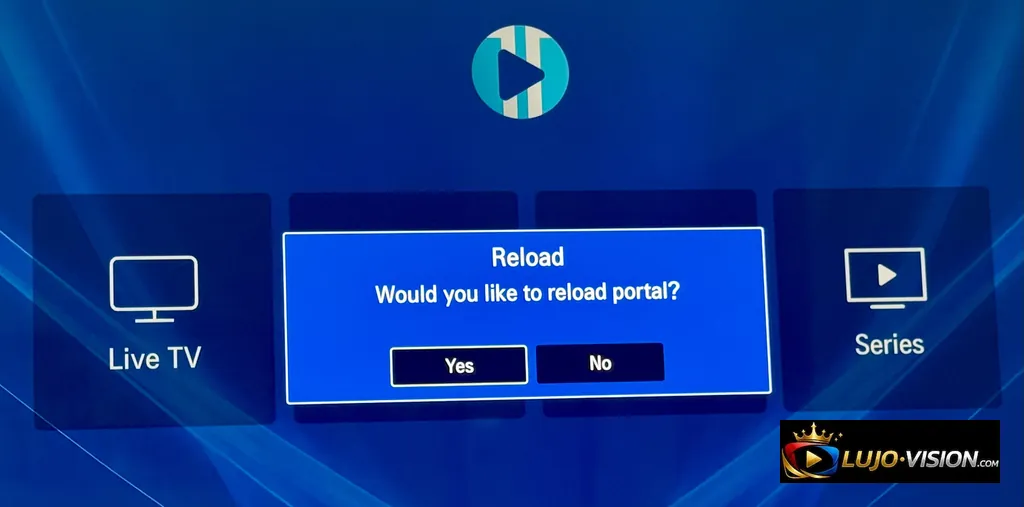 XCIPTV Portal Reload Interface Screenshot Portal reload confirmation dialog asking 'Would you like to reload portal?' with Yes and No buttons